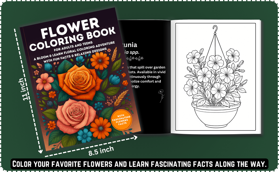 Flower Coloring Book for Adults and Teens: A Bloom & Learn Floral Coloring Adventure with Fun Facts & Relaxing Designs (Bloom & Learn Floral Series) Feature 1