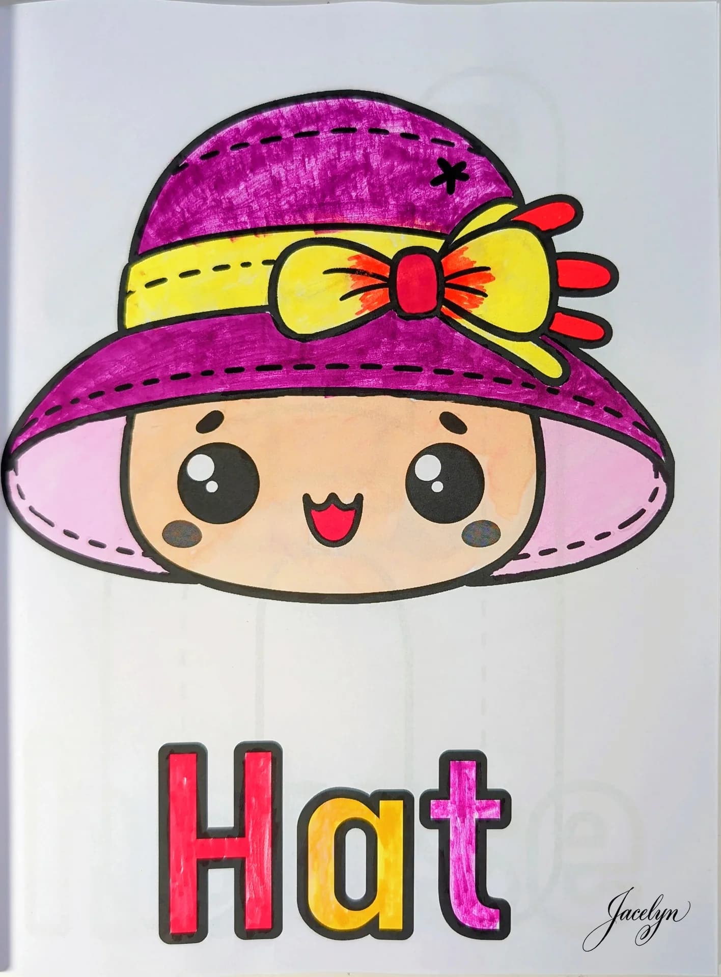 Adorable Girl Wearing Colorful Hat Coloring Page