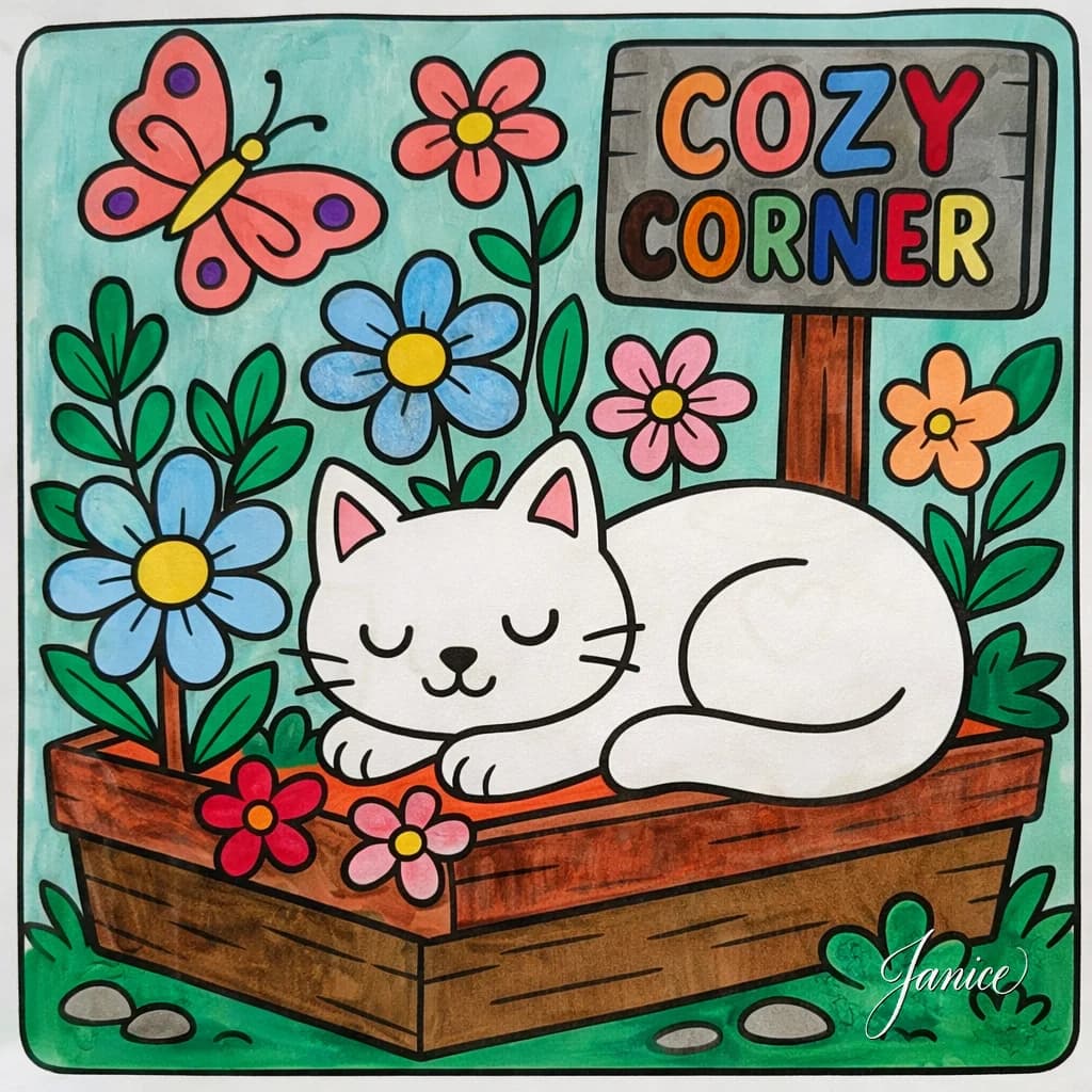 Cozy Corner Cat Nap in a Garden Dream
