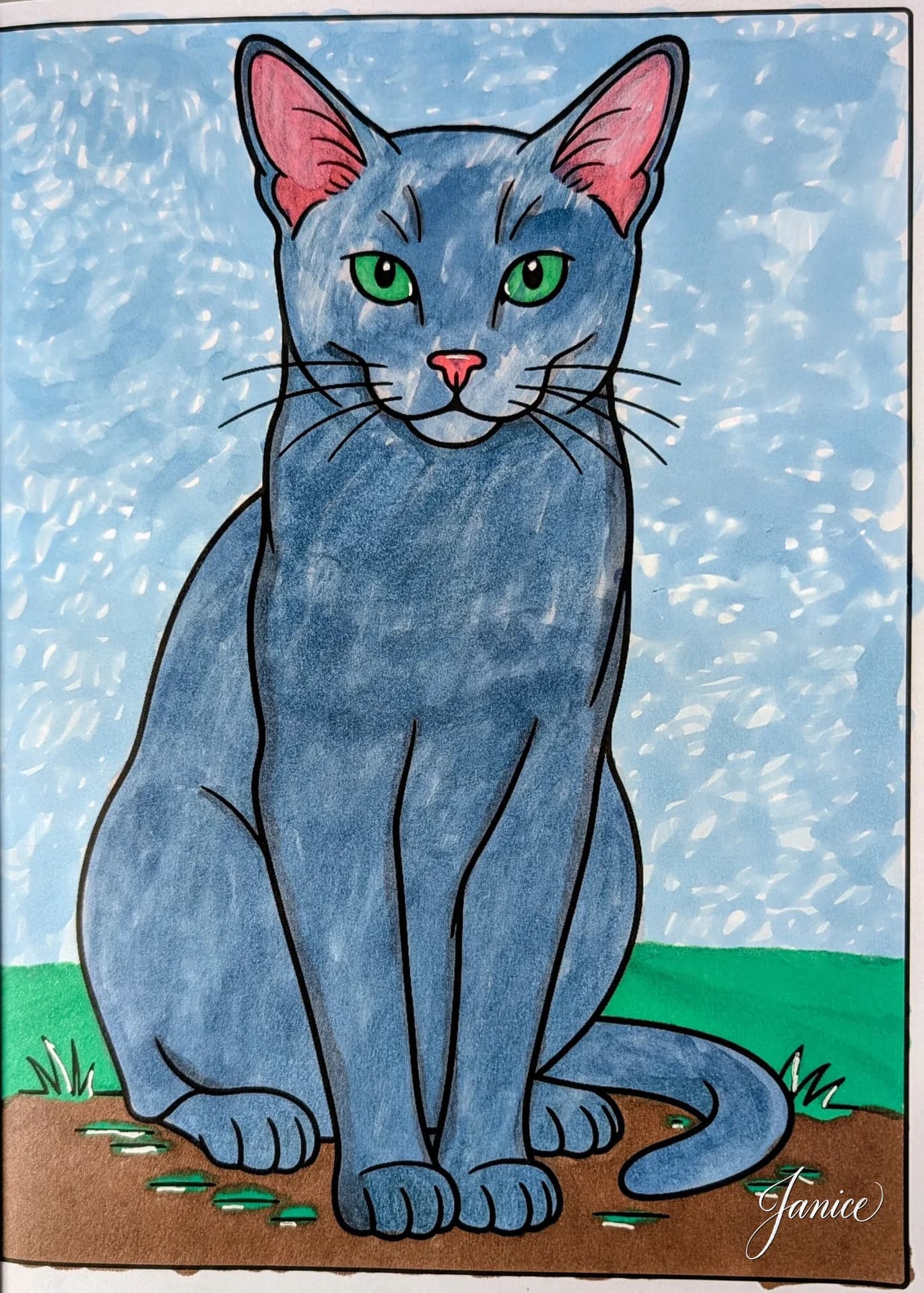 Elegant Russian Blue Cat Coloring Page