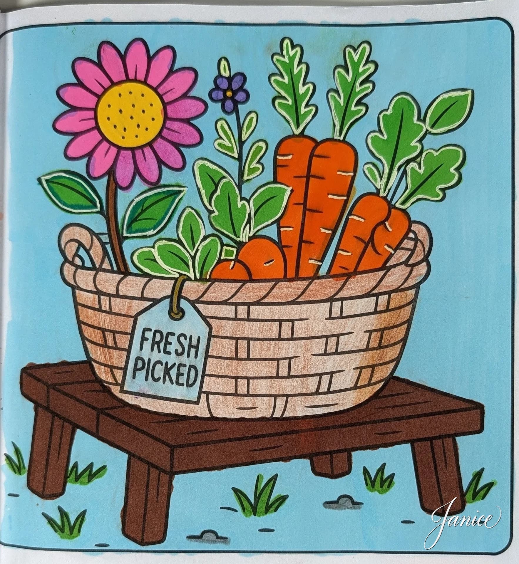 Fresh Harvest in a Wicker Basket Coloring Page