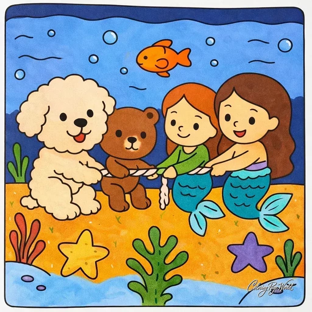 Mermaid Friends Underwater (Puppy & Bear)
