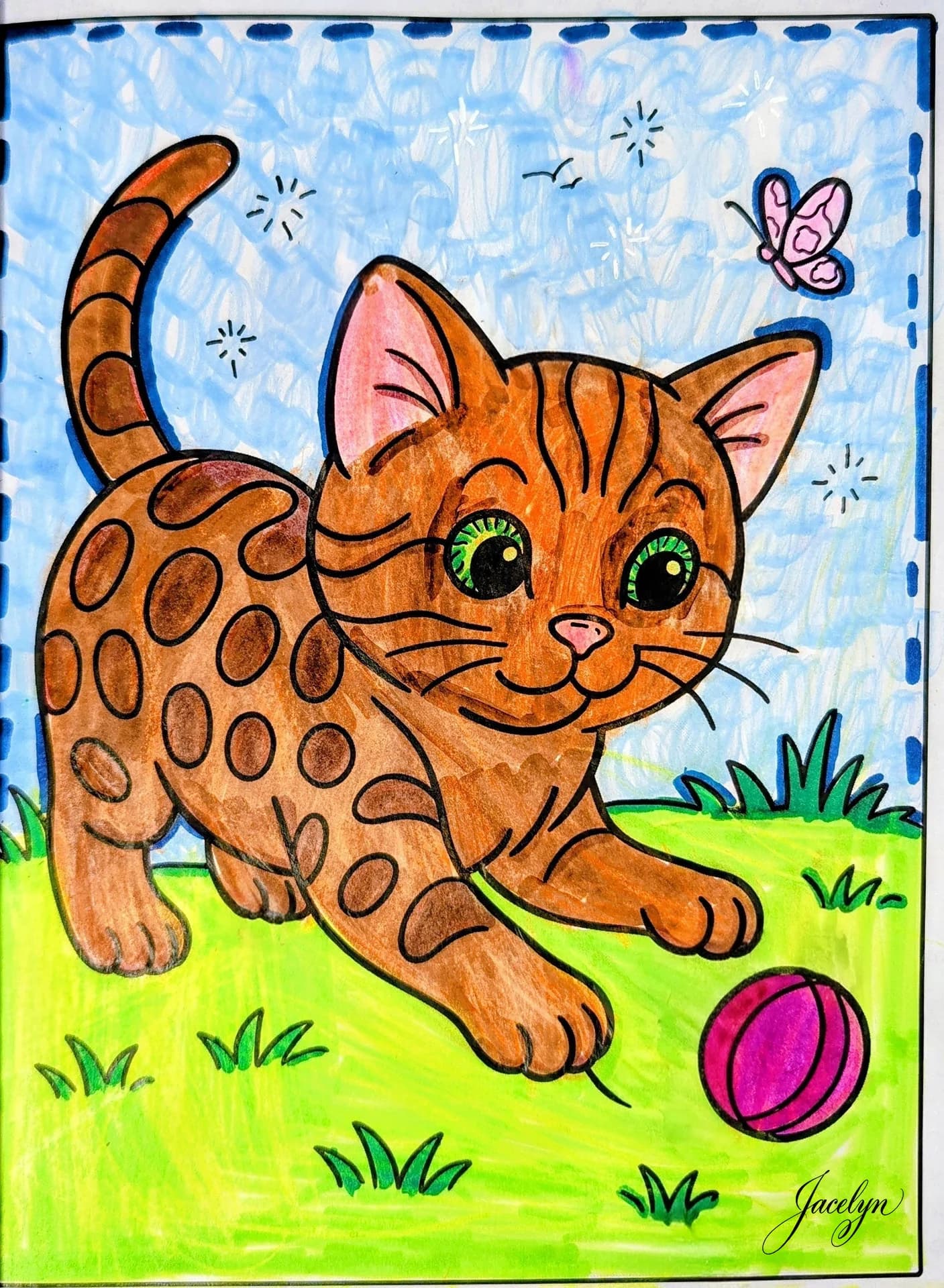 Playful Kitten Chasing Butterfly in Sunny Meadow