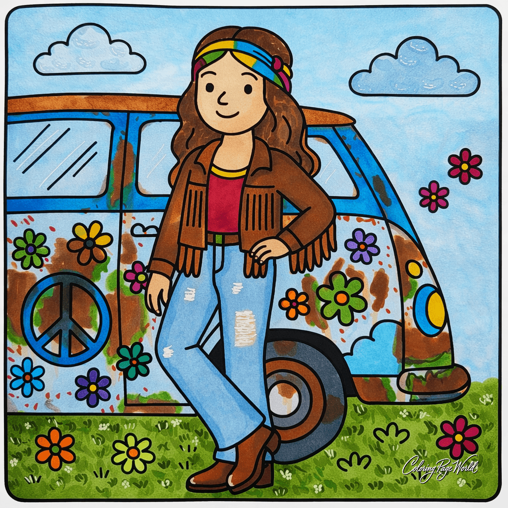Retro Hippie Flower Van Adventure