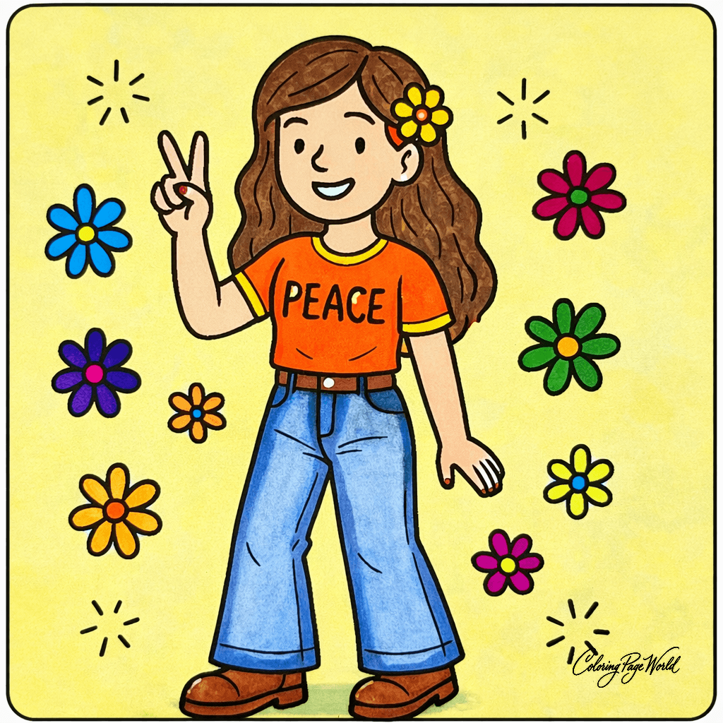 Retro Peace & Flower Power Girl